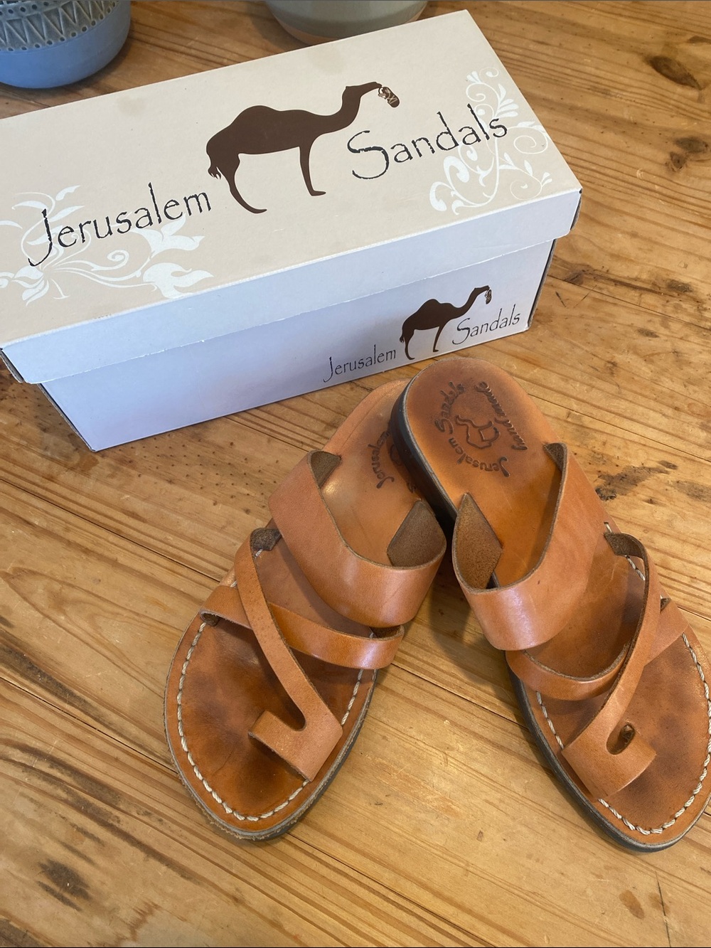 Jerusalem Sandals Tan Leather Slide Sandals
